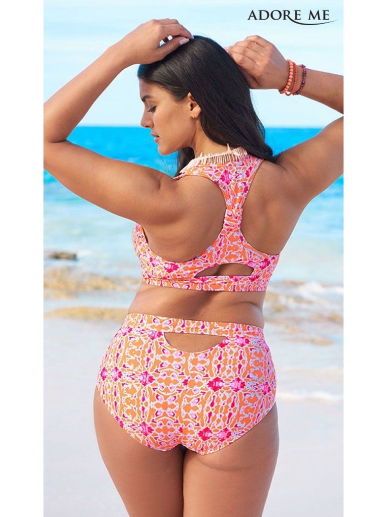 Adore Me Pink Orange Abstract Zipper Bikini Bra Top 1x Nwt — image 7 of 8